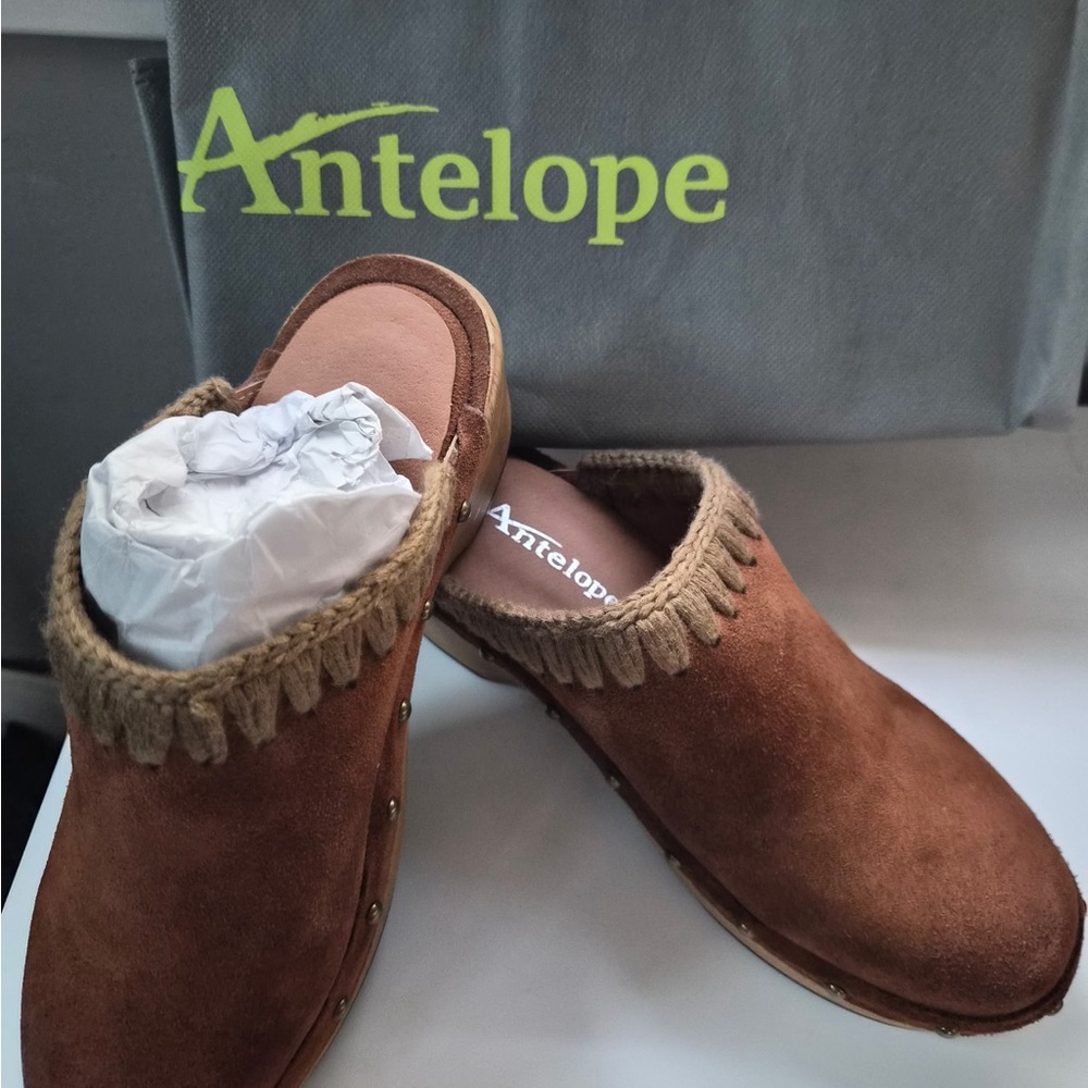 Antelope Chestnut Suede Fringe Slip-On Clogs